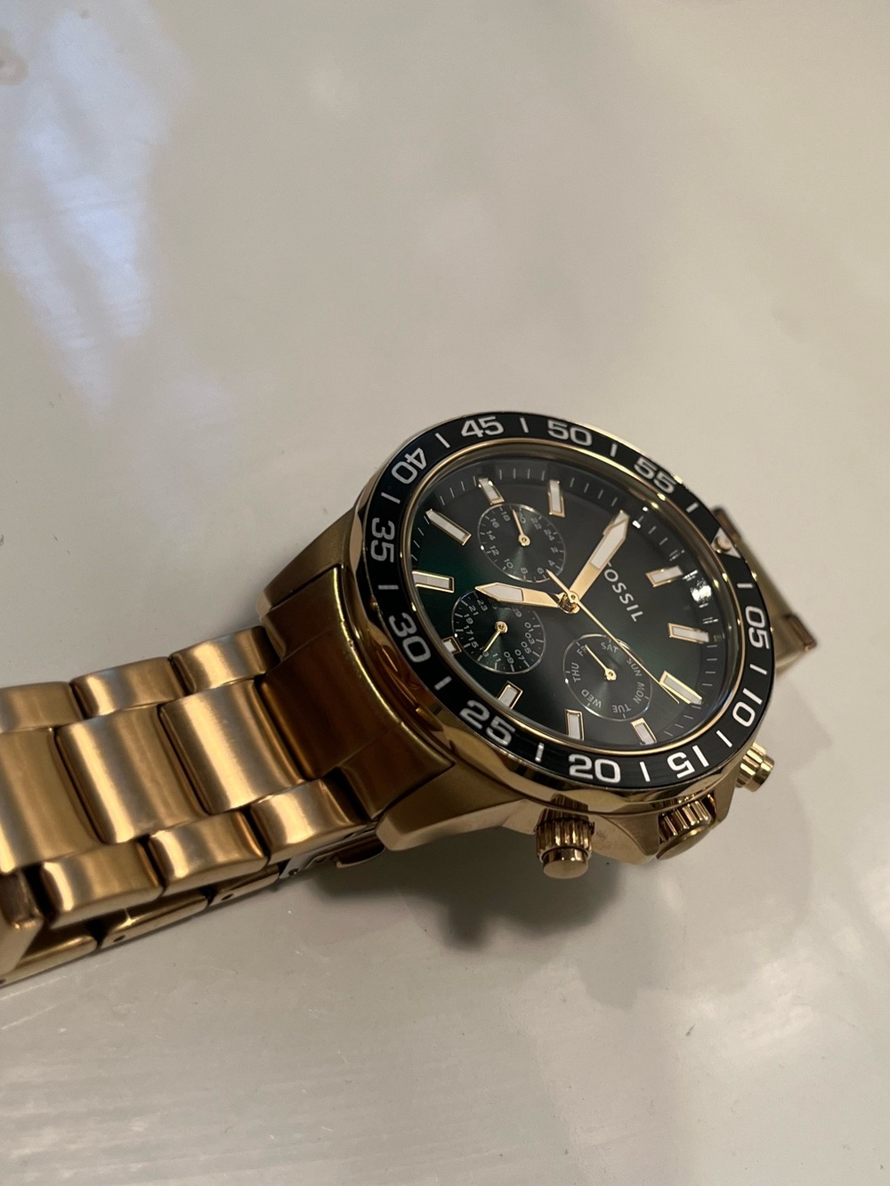 Fossil Gold-Tone Bracelet Chronograph with Black Dial